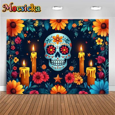 Mocsicka Tag der Toten Hintergrund Fotografie Kunst Blume Schädel Kerze Todesfest Dekoration Halloween Party Foto Hintergrund