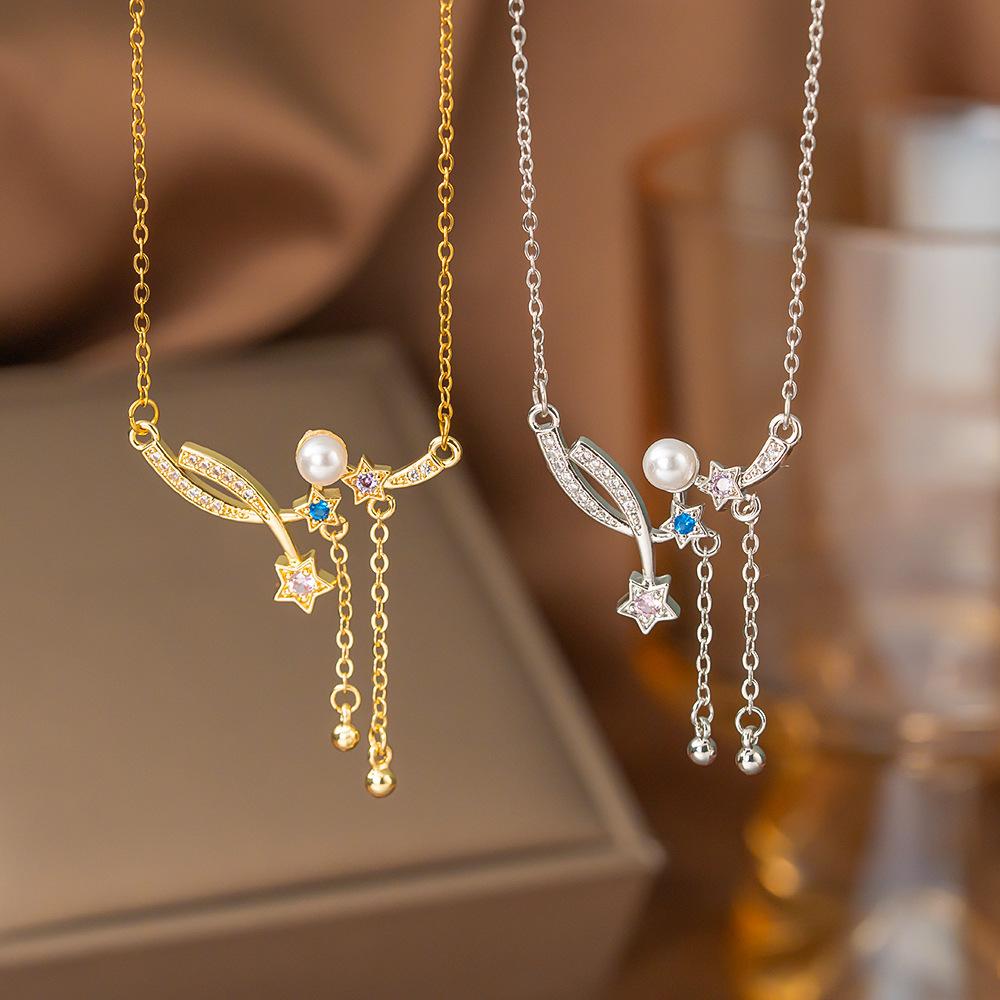 2026 New Y2K Pearl Pendant Necklaces Women Colorful Star Tassel Necklaces Luxury Sweet Elegant Party Banquet Jewelry Accessories