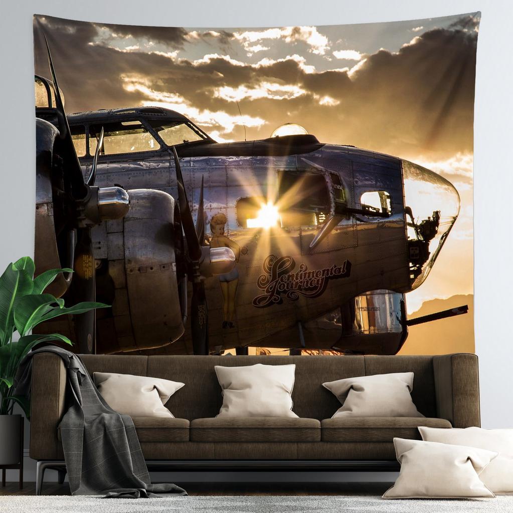 Retro Aircraft Poster Tapestry Supermarine Spitfire B-29 P51 Fighter Wall Hanging Room Decor for Bedroom Dorm Indie