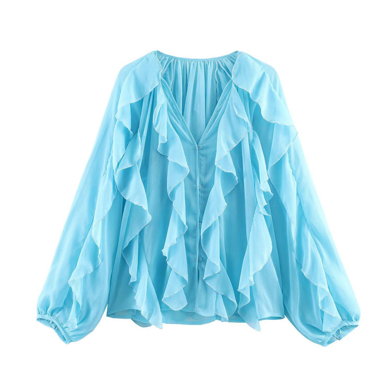 

2025 Весна Жіноча Блузка з Багатошаровими Французькими Рукавами-Ліхтариками та Бантом Extra Small