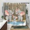 Cute Baby Elephants Playing In Water Shower Curtain Waterproof Moisture Proof Privacy Protection Animal Design Cartoon Kids