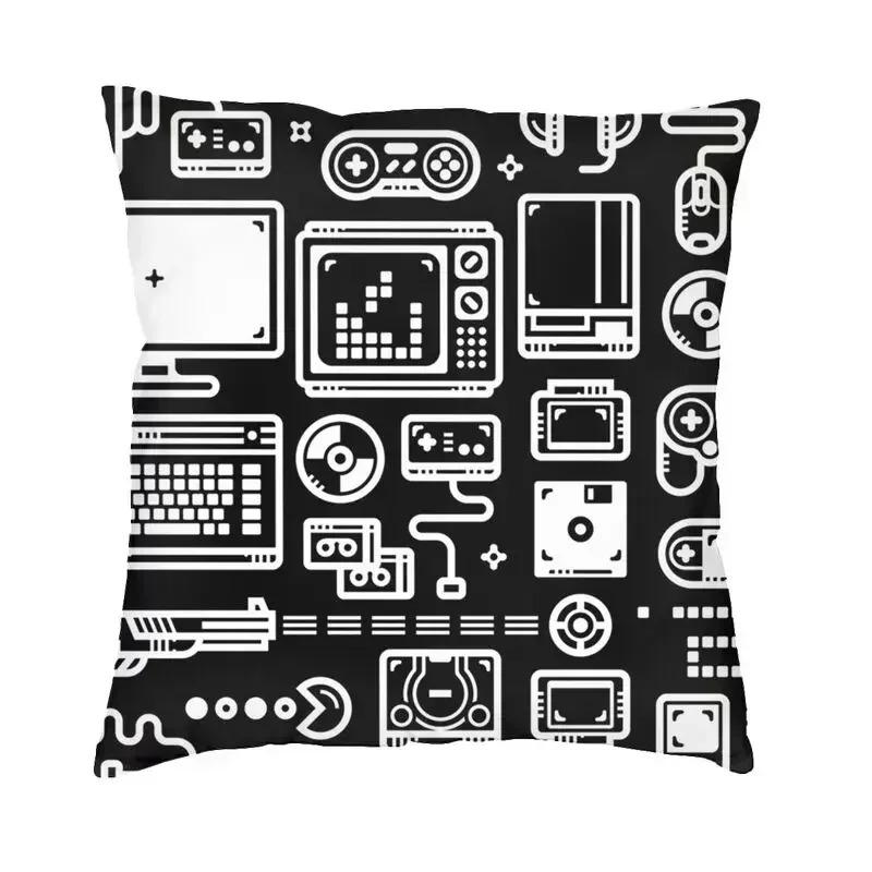 Home Decor Retro Gaming Icons Pattern Pillow Cover Pattern Cushion Cover Suitable for Sofa Bedroom Car Pillow Cover