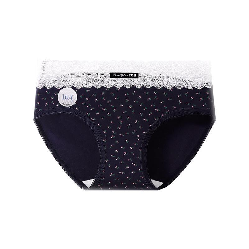 Women s Summer Floral Lace Splicing Cotton 10A Antibacterial Extended Crotch Hip Briefs M