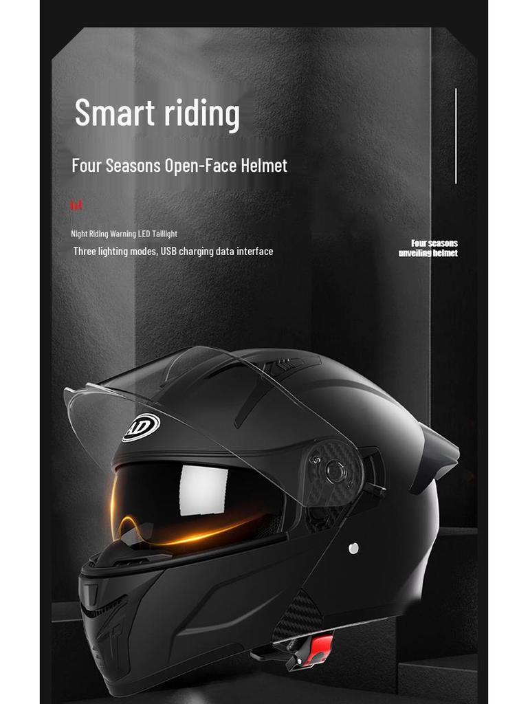 Smart Motorcycle Helmet with Flip-up Taillight for All-Season Off-road Riding