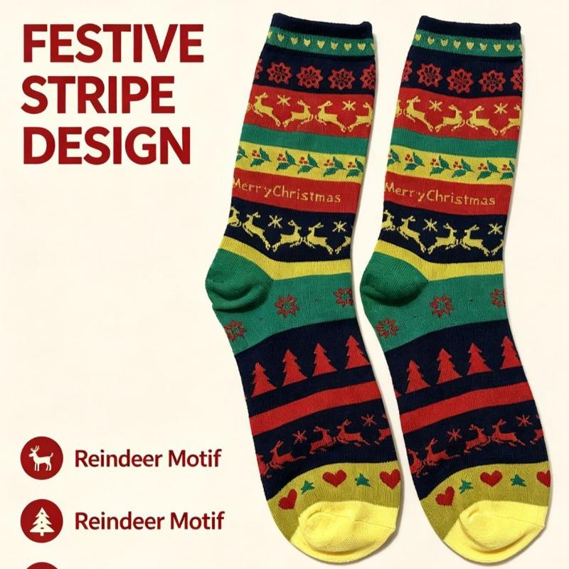 Christmas Socks Ethnic Style Cartoon Elk Red Gift Socks Men and Women Same Style