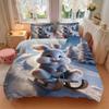 3pcs Anime Bunny Sledding Winter Scene Bedding Set - Includes One Quilt Cover and Two Pillowcases (No Core) - Perfect for Bedroom and Guest