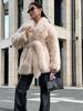 European and American environmentally friendly fox hair imitation fur jacket women's medium and long suit collar solid color thermal coat top