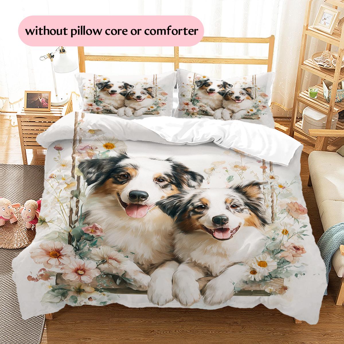 

Two Australian Shepherd dogs Pattern Bedding Home Decoration Birthday Gift (1 * duvet cover + 2 * pillowcase, without core) 135x200cm