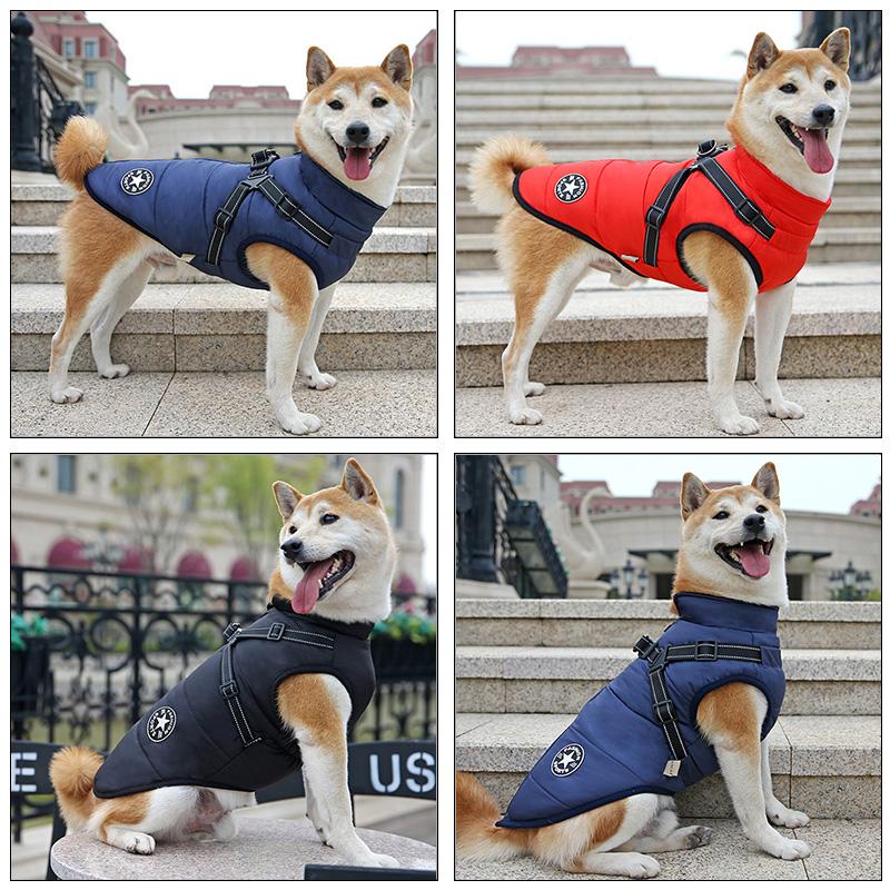Winter Waterproof Dog Clothes with Harness Warm Pet Dog Cotton Jacket for Small Large Dogs Puppy Clothing French-Bulldog Coat