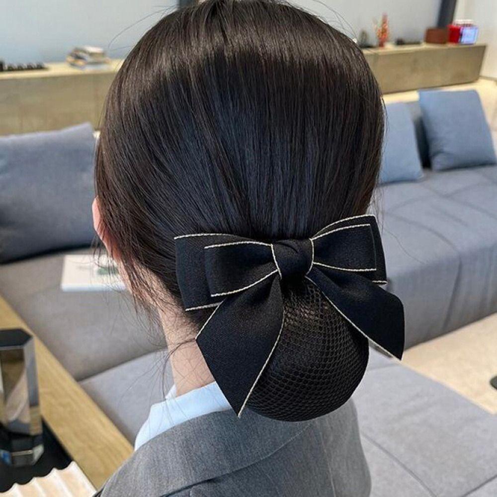 Clip For Female Hotel For Girls Hairgrips Cover Net Korean Bun Snood Bow Spring Clip Ponytail Clip