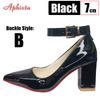 Fashion Aphixta Super Big Size 51 52 53 Patent Leather 7cm Chunky Heels Official Pumps 2cm Belt Buckle Pointed Toe Women Black Shoes