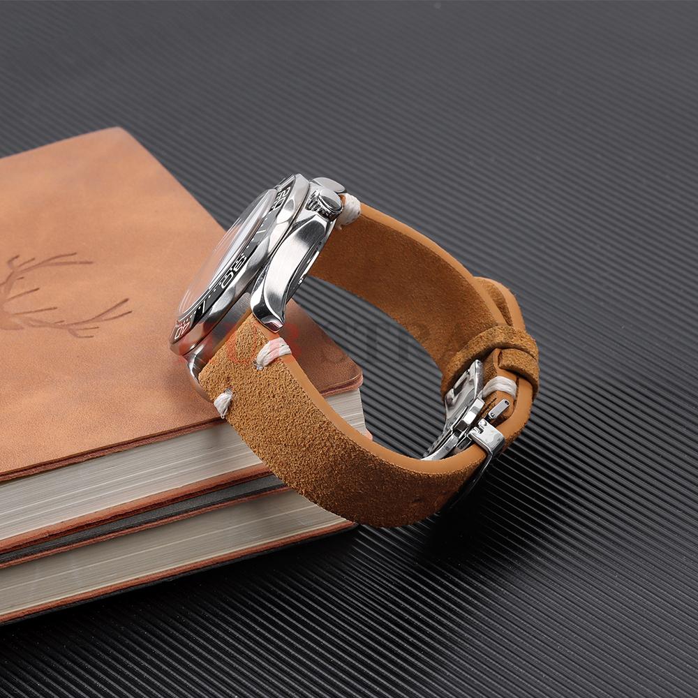 18mm 20mm 22mm Band High Quality Suede Cowhide Strap for Seiko Watchband Butterfly Buckle Wristband Vintage Bracelet Accessories