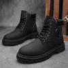Rhubarb Boots Autumn Leather Martin Boots High-top Outdoor Tooling Casual Trendy Shoes Men