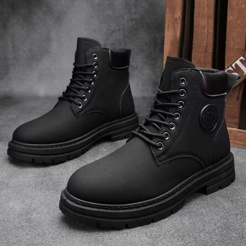 Rhubarb Boots Autumn Leather Martin Boots High-top Outdoor Tooling Casual Trendy Shoes Men