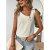 Ärmellose Gestreifte Schräger Halsausschnitt Damenbluse Neues Damen Casual Lockeres Oberteil Einfach Elegant Mode Süßes Büro-T-Shirt Streetwear Knöpfe Kleidung