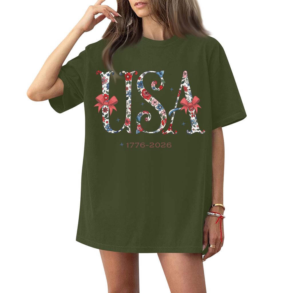 Women's Round Neck Printed Short-sleeved T-shirt Top