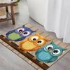 1pc 2D Flat Three Colorful Owls Cartoon Wood Branch Flannel Bath Mat Non Slip Cute Bird Rug For Bathroom Kids Room