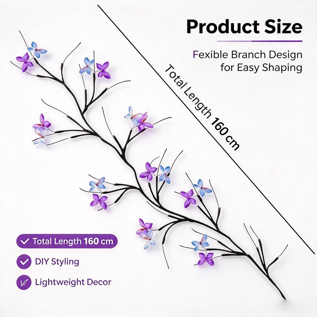 48Led Willow Vine String Light 1.6M 8 Modes USB Butterfly Festival Room Decoration Indoor and Outdoor Wall Lights