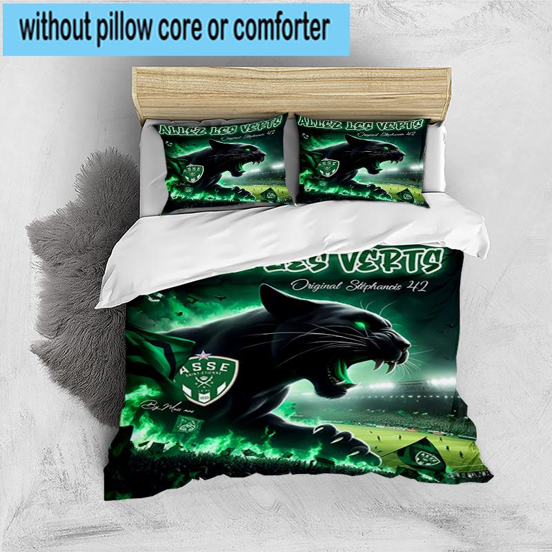 3PCS Green Saint-Etienne Football Bedding Set,Including 1pc Duvet Cover And 2pcs Pillowcases Perfect for Bedroom, Dormitory, Fan Christmas Gift