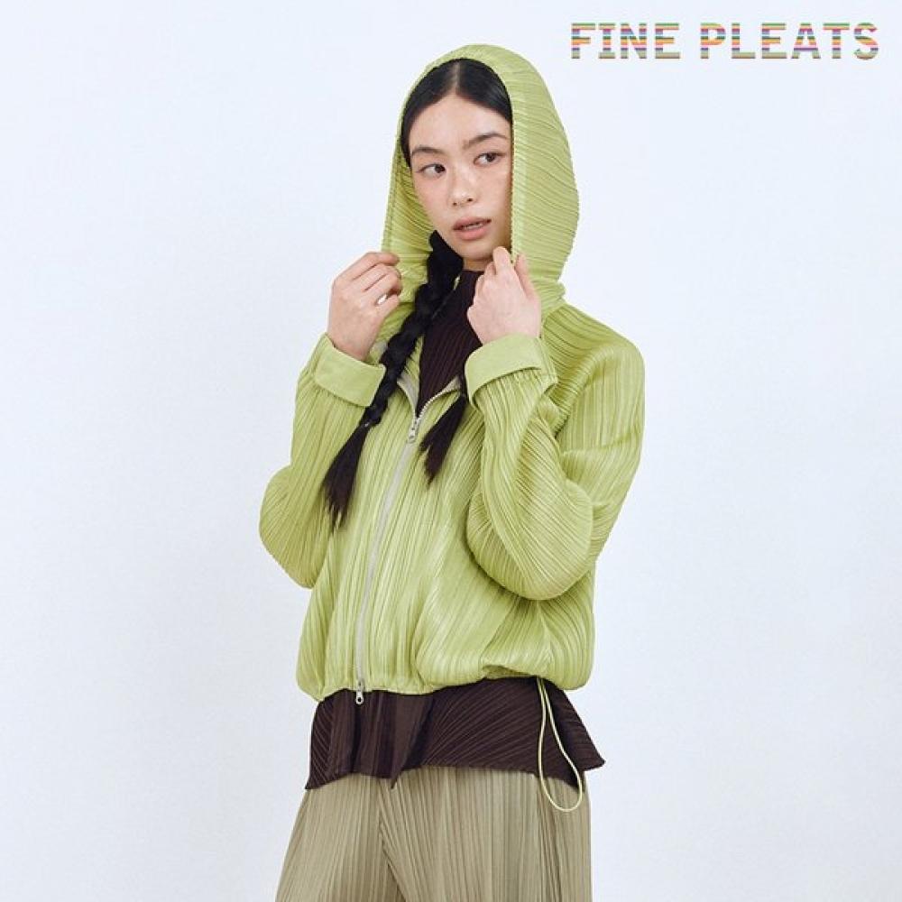Fine Pleats Regular Hooded Zip Up Jumper Olive FREE