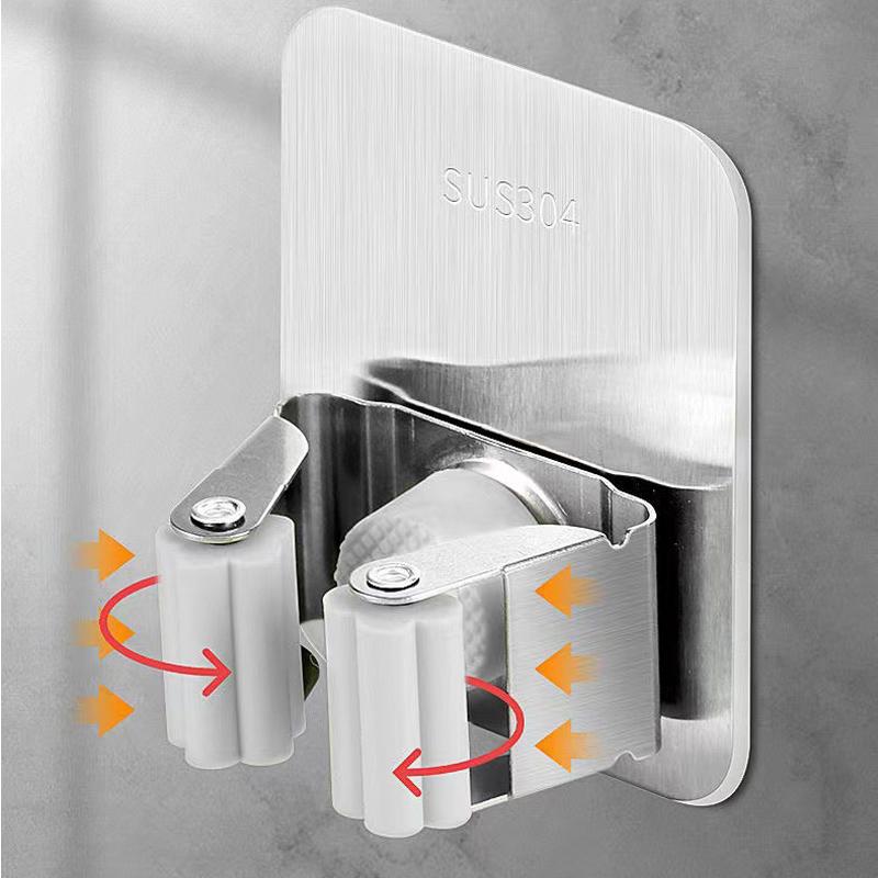 1pc Stainless Steel Mop Holder Hook Wall Mounted Mop Organizer Rack Brush Broom Mop Hanger Kitchen Bathroom Storage Strong Hook