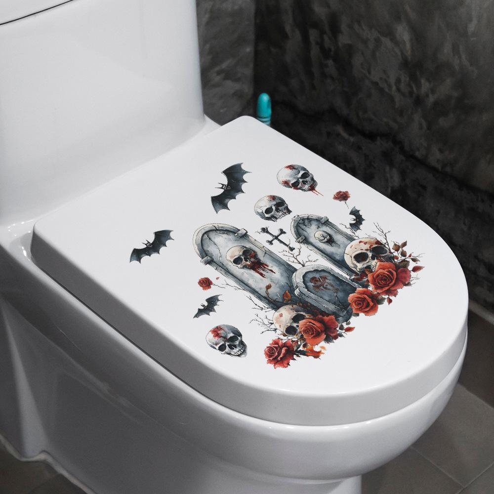 Halloween Tombstone Terrifying Skull Bathroom Toilet and Toilet Stickers for Beautification and Decoration