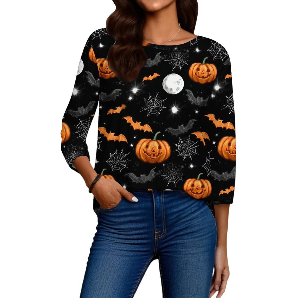 Women's Fashion Casual Round Neck Printed 3/4 T-shirt Top