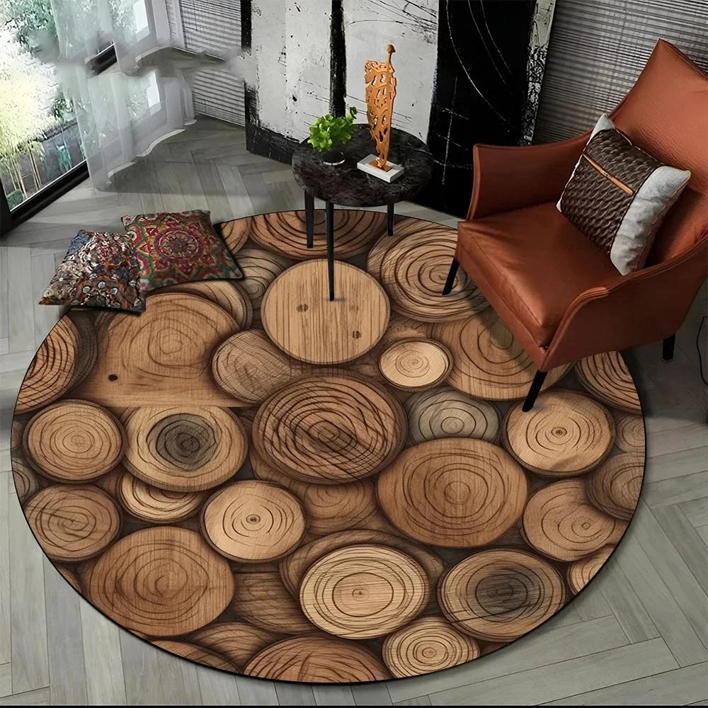 Latest 3D Color Wood Grain Lines Round Area Rug Carpet Rug for Living Room Bedroom Sofa Child Playroom Decor Pet Non-slip Gift