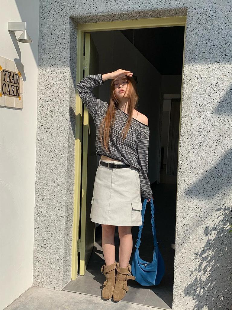 Sunai Damen High-Waist A-Linie Schlankmachender Weißer Cargo Minirock, Kollektion 2026