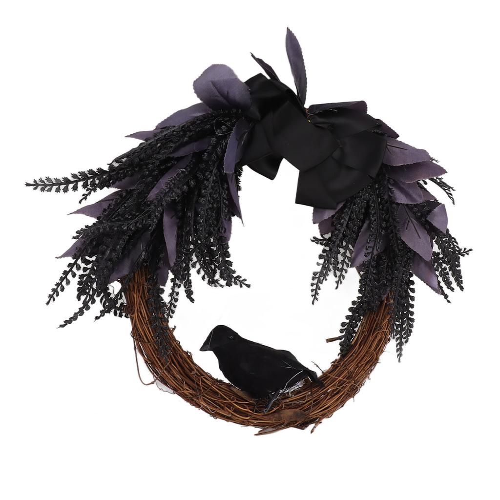Halloween Wreath Bowknot Crow Garland Decoration Home Door Hallway Hanging Wreath