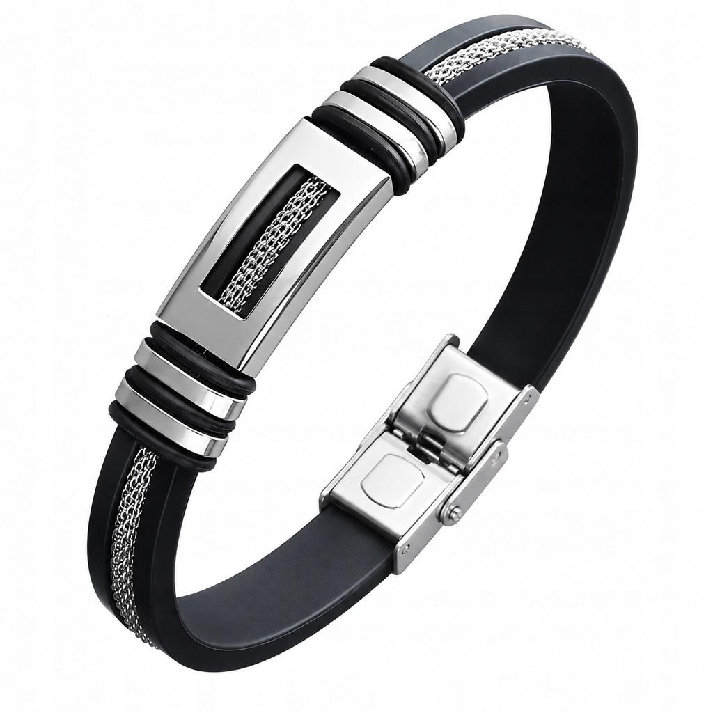Silver Men' Bracelet Titanium Black Bracelet Gift for Men