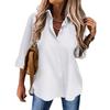 European and American Women's Clothing 1116 Casual Women's Solid Color Button-down Long-sleeved Vacation Shirt and Top