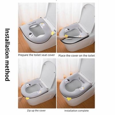 Washable Thickened Toilet Seat Cover Zipper Closure Cartoon Pattern Toilet Mat Cushion Removable Potty Cover Case Bathroom