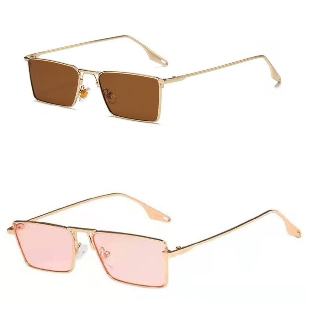 2pcs Women Fashion Metal Frame square outdoors Eyewear Shades Sunglasses For Women Men Glasses