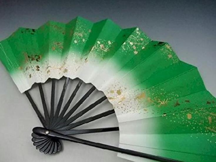 Dance fan Flowing Water Black lacquered Comes in a fan For dancing "Ai" 1200-1529, pattern, 9.5 inches, frame, box, (Green)