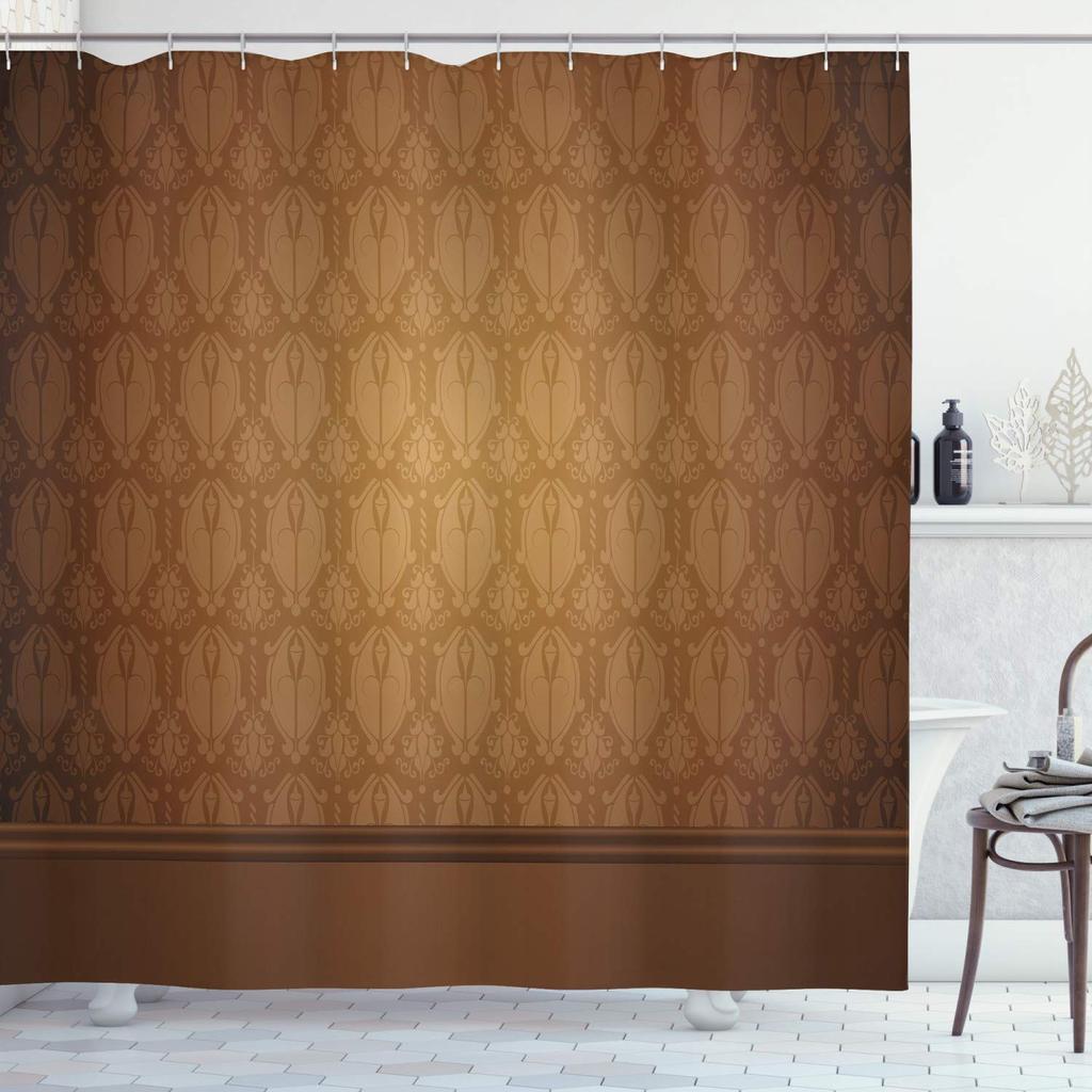 Antique Shower Curtain,Victorian Style Medieval Motifs With Classic Baroque Oriental Shapes,Cloth Fabric Bathroom Set With Hooks
