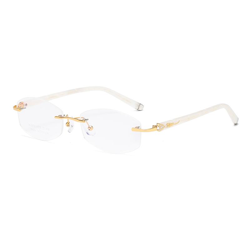 ZIROSAT 58069 Alloy Tint Lenses Myopia Glasses Reading Glasses Diamond Cutting Rimless Titanium Glasses Frame for Women золотистый