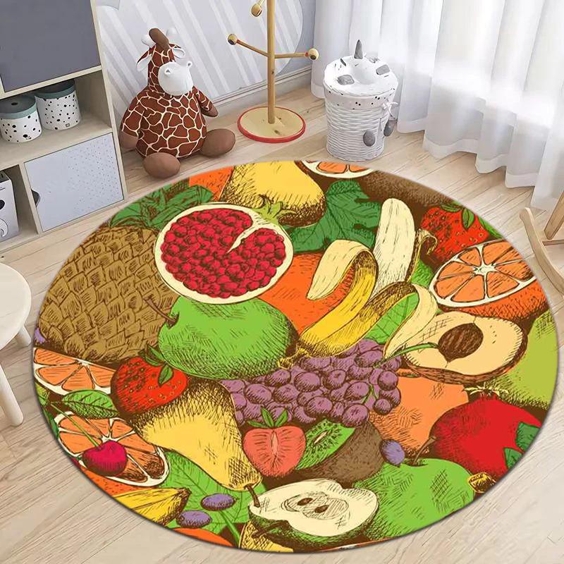 1Pc Food Theme Printed Circular Carpet, Home Door Mat, Outdoor Travel Protection Carpet A6