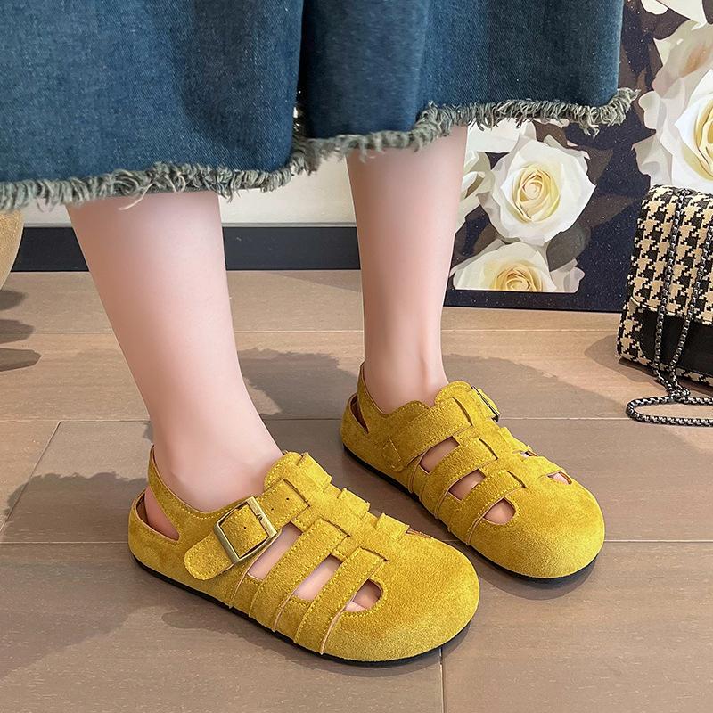 

Sandals women s summer new retro baotou hollow breathable single shoes woven pig cage shoes 40 жёлтый