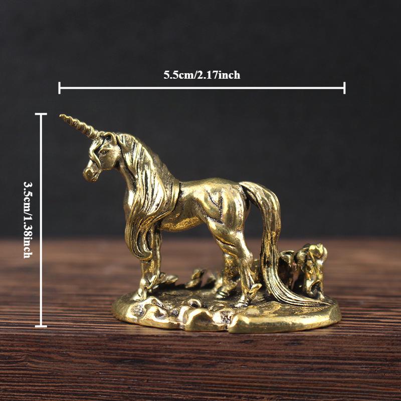 1pcs Pure Brass Mini Unicorn Ornament Small Brass Crafts Ornament Brass Car Keychain Jewelry Ornaments Home Living Room Decoration Men's Keychain