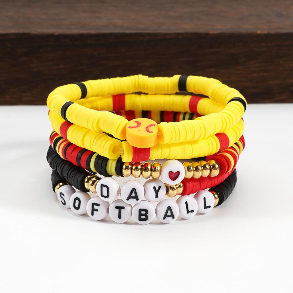 Colorful Letter Polymer Clay Softball Bracelet Set - Fashion Jewelry Gift