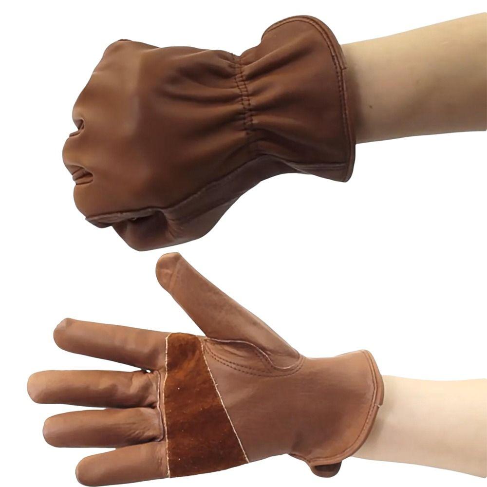 1 Pair Brown Color Work Gloves Premium Cowhide Leather Gloves Riding Gloves  Outdoor Biker