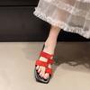 2025 New Square-headed Versatile Fairy Wind Non-slip Simple One-word Slippers Flat-bottomed Roman Beach Slippers Female Outer Wear