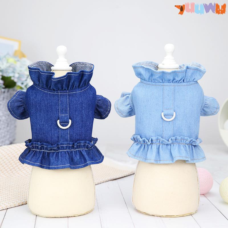 

Летнее джинсовое платье для собак, платье с D-образным кольцом, рубашка для собак, джинсовый жилет для кошек, платье для прогулок на груди, одежда для домашних животных