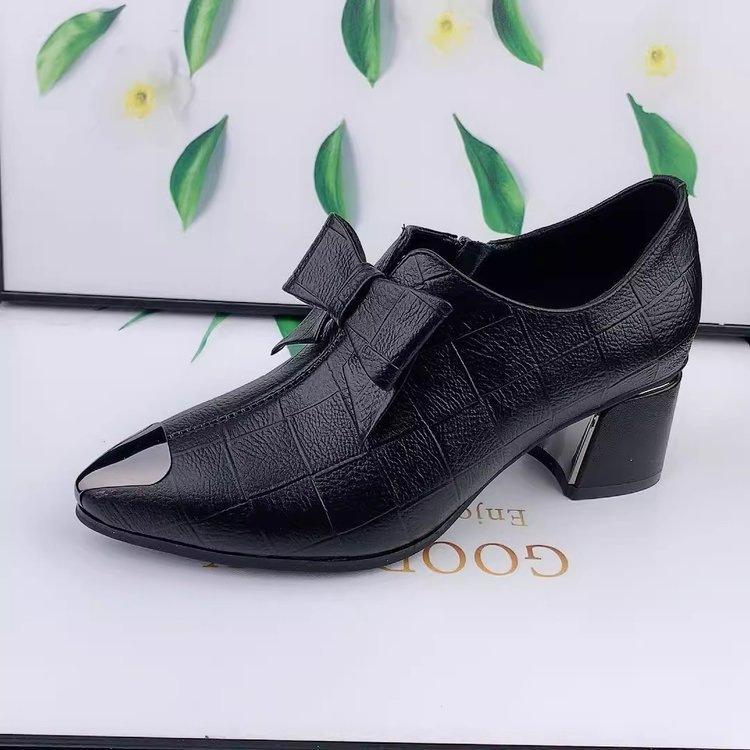 Fashion Bow 5CM Deep Mouth High Heels Women's 2025 Autumn New Versatile Temperament Pointed Thick Heel Single Shoes Women