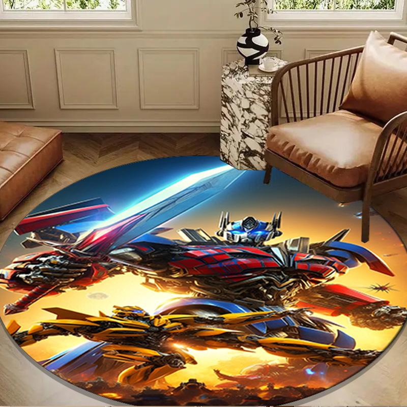 Car Robots Battle Round Rug for Livingroom,Bedroom, Palyroom, Chair Rug, Area Rug, Circle Carpet, Large Size Decor Fan Christmas Gift