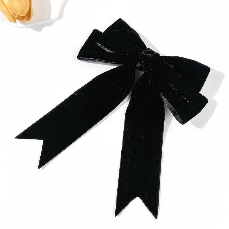 Autumn Winter Red Velvet Bow Ribbon Hair Clip For Women Fashion Retro Ponytail Back Of The Head Bow Hairpin Hair Accessories