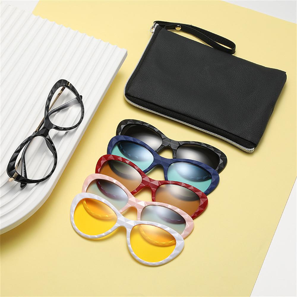 5 STuks/Set Retro Kattenoog Zonnebrillen Vervangbaar Magnetisch Brilmontuur Bril Mannen Rijden Nachtzicht Bril UV400 Zonnebrillen