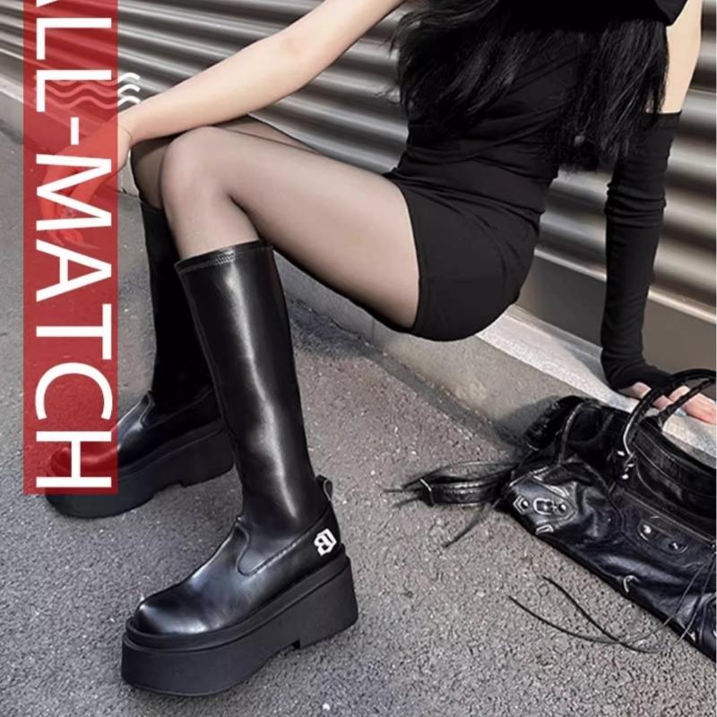 Fleece Spice Girl Elastic Skinny Tall Tube Thick Bottom Small Man Height Increasing Boots Skinny Martin Boots