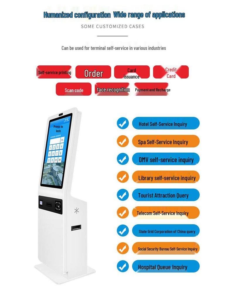 32-43 Inch Touchscreen Self-Service Kiosk for Government Affairs and Hospital Payment